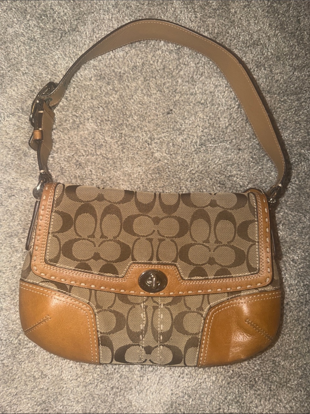 Coach Signature Canvas Shoulder Bag in Brown and Tan